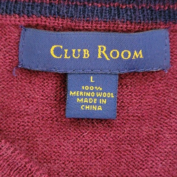 Club Room Solid Maroon V-Neck 100% Merino Wool Sweater - Picture 8 of 9